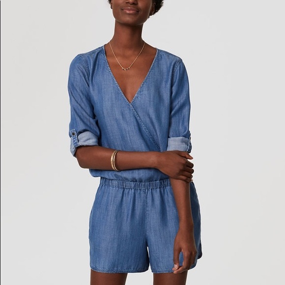 Ann Taylor Dresses & Skirts - Loft Blue Jean Romper Size 4P fashionable trendy